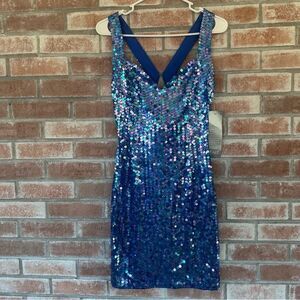 NWT Vintage 90s Niteline Della Roufogali Sequin Party Dress Blue Women’s 8 Eras